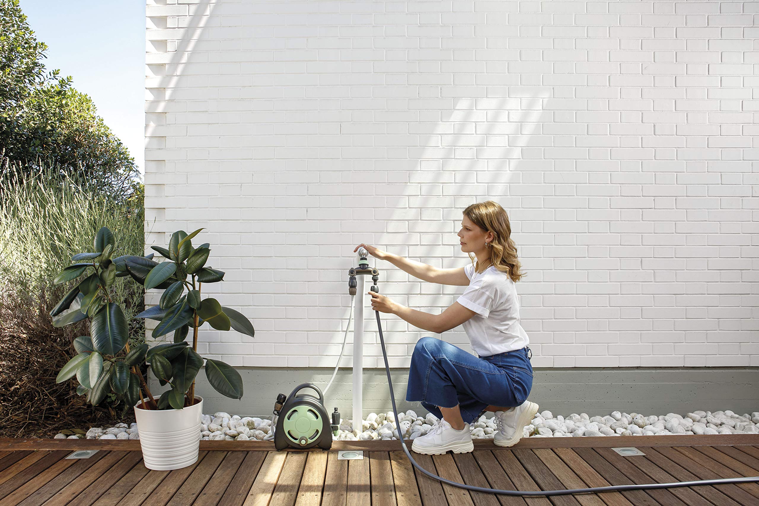 GF Garden, Aquabag RECO, Mini Avvolgitubo in PLASTICA RICICLATA, con 10 M di Tubo, in kit pronto all’uso, Made in Italy