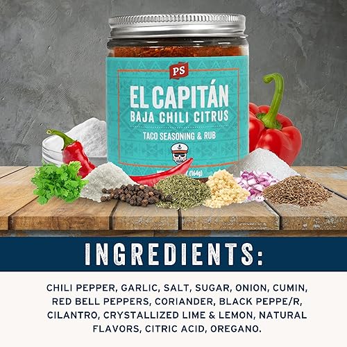 Miniatura 3 de PS Seasoning El Capitan - Condimento para tacos cítricos con chile baja, frotado seco para tacos, pollo, carne de res, mariscos, condimento para