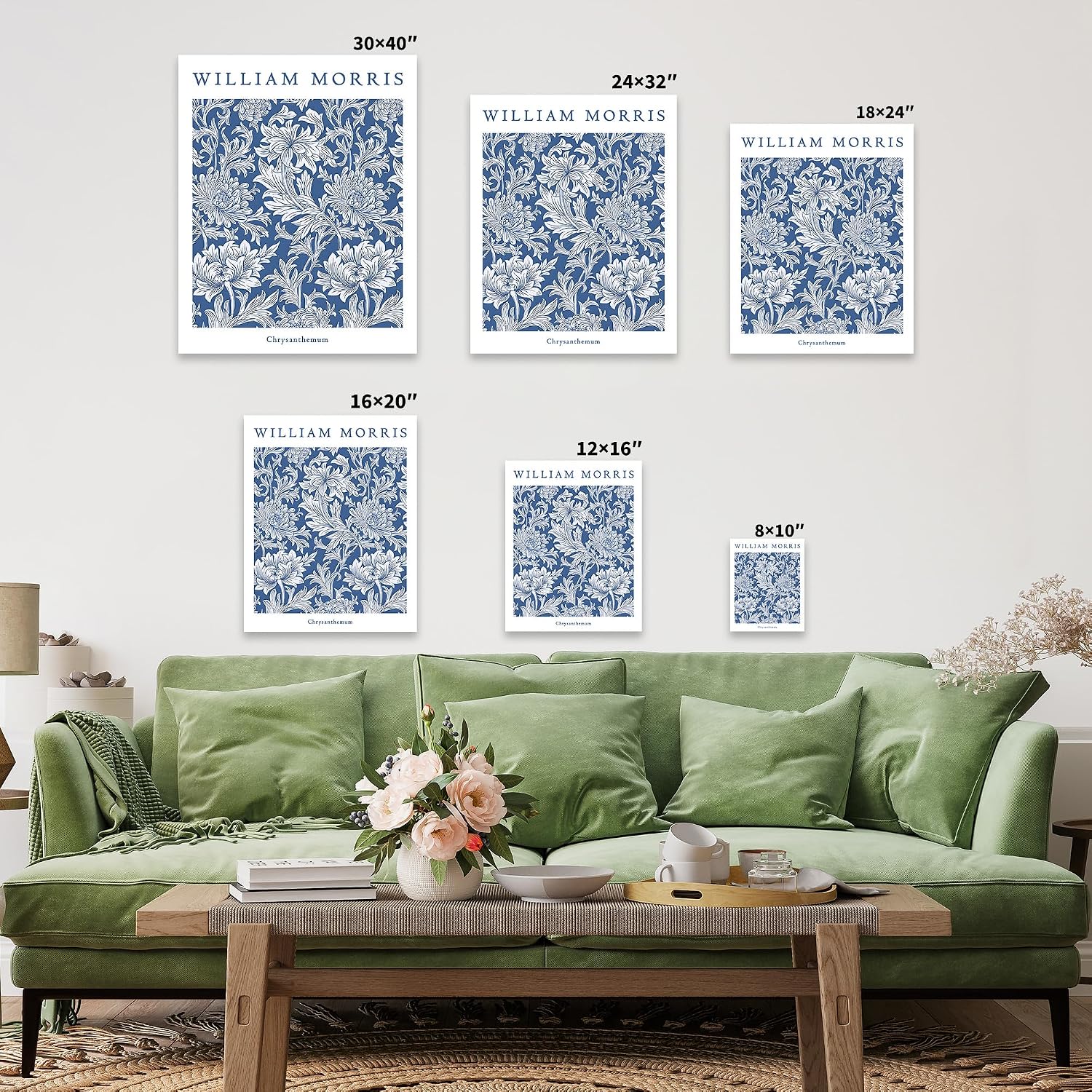 Poster Master Vintage William Morris Canvas - Retro Chrysanthemum Print - Flower Art - Botanical Design - Floral Textile Art - Aesthetic Living Room or Office Wall Decor - 8x10 STRETCHED Canvas