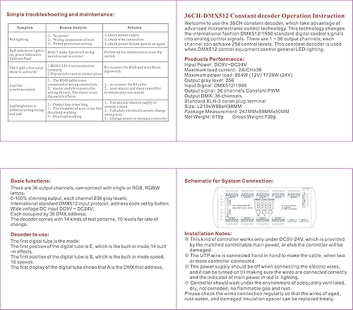 Miniatura 7 de AKEPO Decodificador de pantalla digital LED DMX RGBW de 36 canales, controlador DMX512 para luces LED RGBW DC9-24V 2ACH con 14 efectos integrados