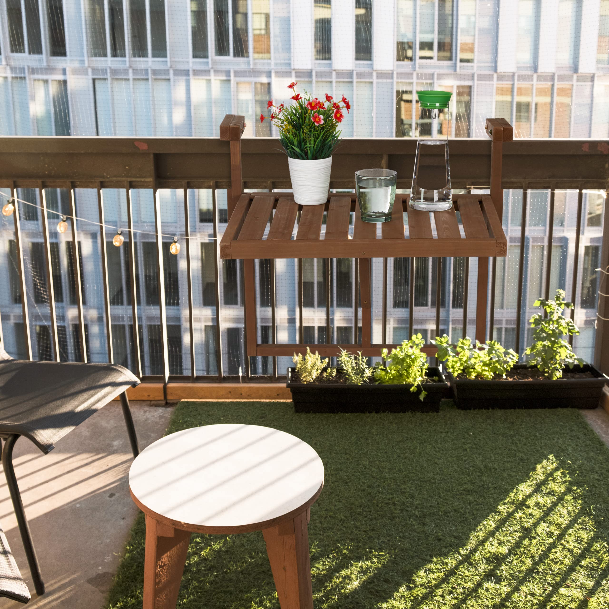 Relaxdays Tavolino Pieghevole per Balcone, da Appendere, Regolabile in Altezza, Salvaspazio, HxL 60x45 cm, Marrone Scuro