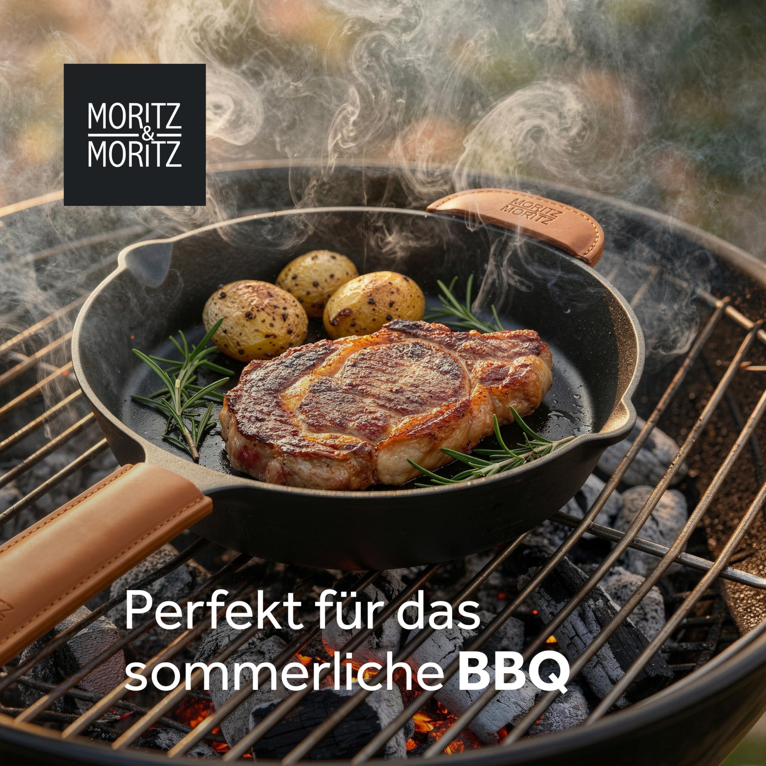 Moritz & Moritz Gusseisenpfanne Induktion 28 cm - Voreingebrannte Antihaft Pfanne Gusseisen Induktion für alle Herdarten, Ofen & Grill geeignet - Inkl. Pfannenwender - Cast Iron Pan Induction