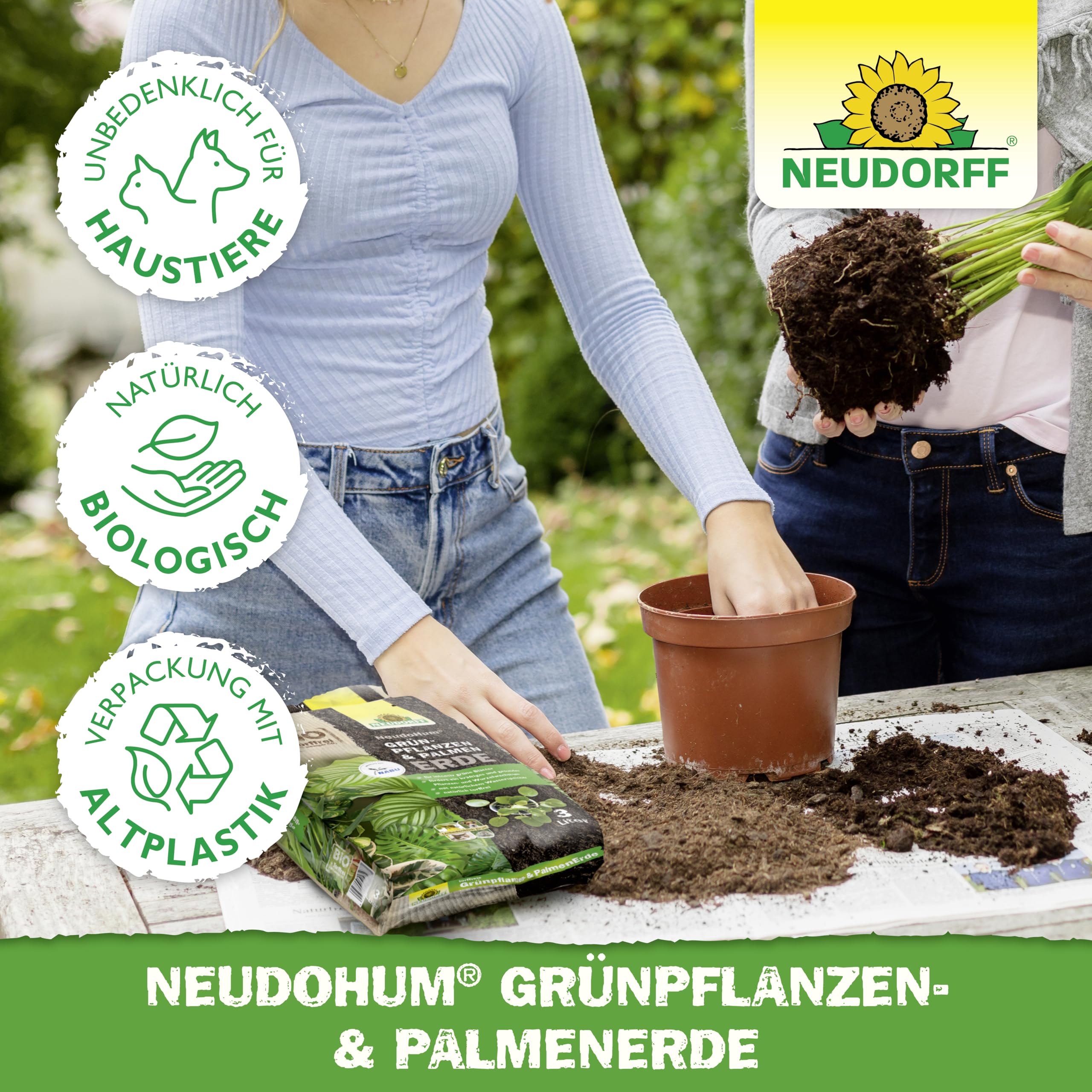 Neudorff NeudoHum GrünpflanzenErde 40 Liter - Palmenerde Torffreie Erde für Palmen - Monstera Erde ohne Torf fördert gesunde Zimmerpflanzen mit grünen Blättern - 100% vegan