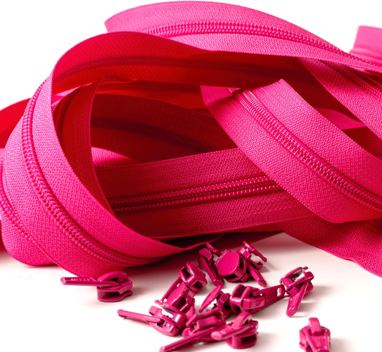 IPEA Fuchsia Pink Continuous Chain Zipper 5 Metres Long + 15 Metal Sliders - Made in Italy - Chain Size #5 - Nylon Zippers - Zip - Cut to Size by The Metre - 30mm Wide