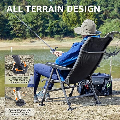 Miniatura 3 de X Strike Silla plegable de campamento con soporte de 350 libras, silla de pesca al aire libre para adultos, malla transpirable con soporte ajustable