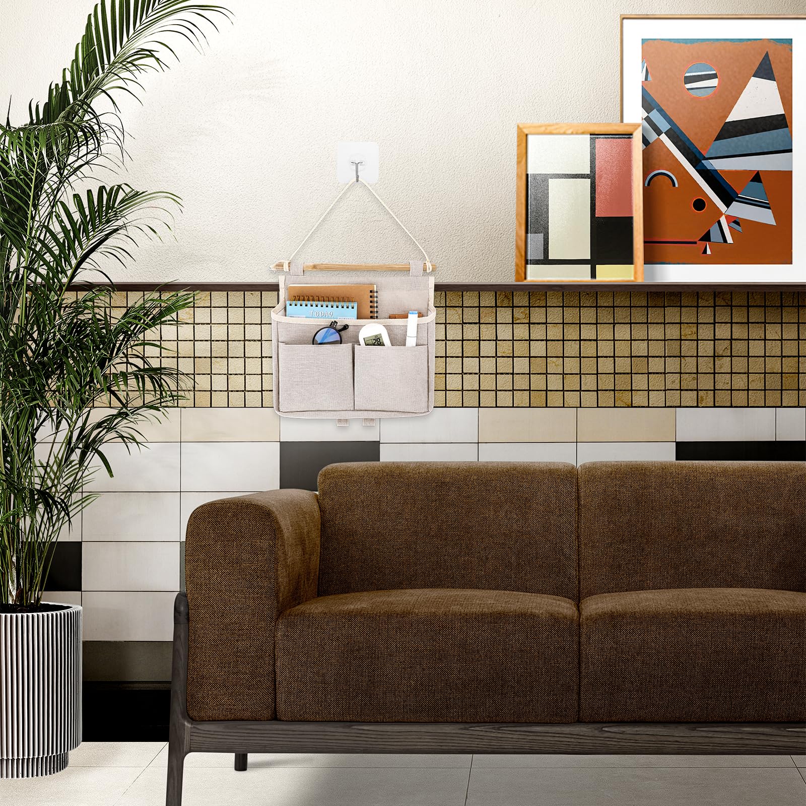 Jeffdad Hängeorganizer Hängetasche, 3 Fächer Wand Aufbewahrungstasche, Faltbares Wand Organizer Hängend Bad mit Klebriger Haken, 25 x 25 cm Hängekörbchen für Zuhause Diele Büro Schlafsaal Bad(Beige)