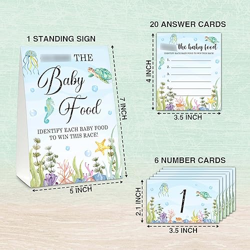 Miniatura 2 de Find The Baby Food Party Games, Under The Sea Baby Shower Juego Set (1 letrero de pie + 20 tarjetas de respuesta + 6 tarjetas de números), juego de