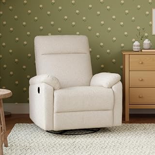 daVinci Suzy Glider Recliner Nursery Chair in Cozy Cream Boucle - GREENGUARD Gold Certified Swivel Rocker for Baby Soothing