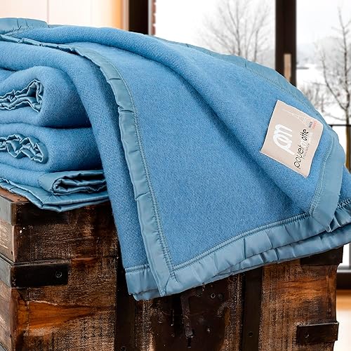 Miniatura 7 de Poyet Motte Rivoli - Manta sólida de 100% lana virgen, 100% lana, peso medio/pesado, lavable a máquina (azul sólido, tamaño matrimonial/queen) Azul