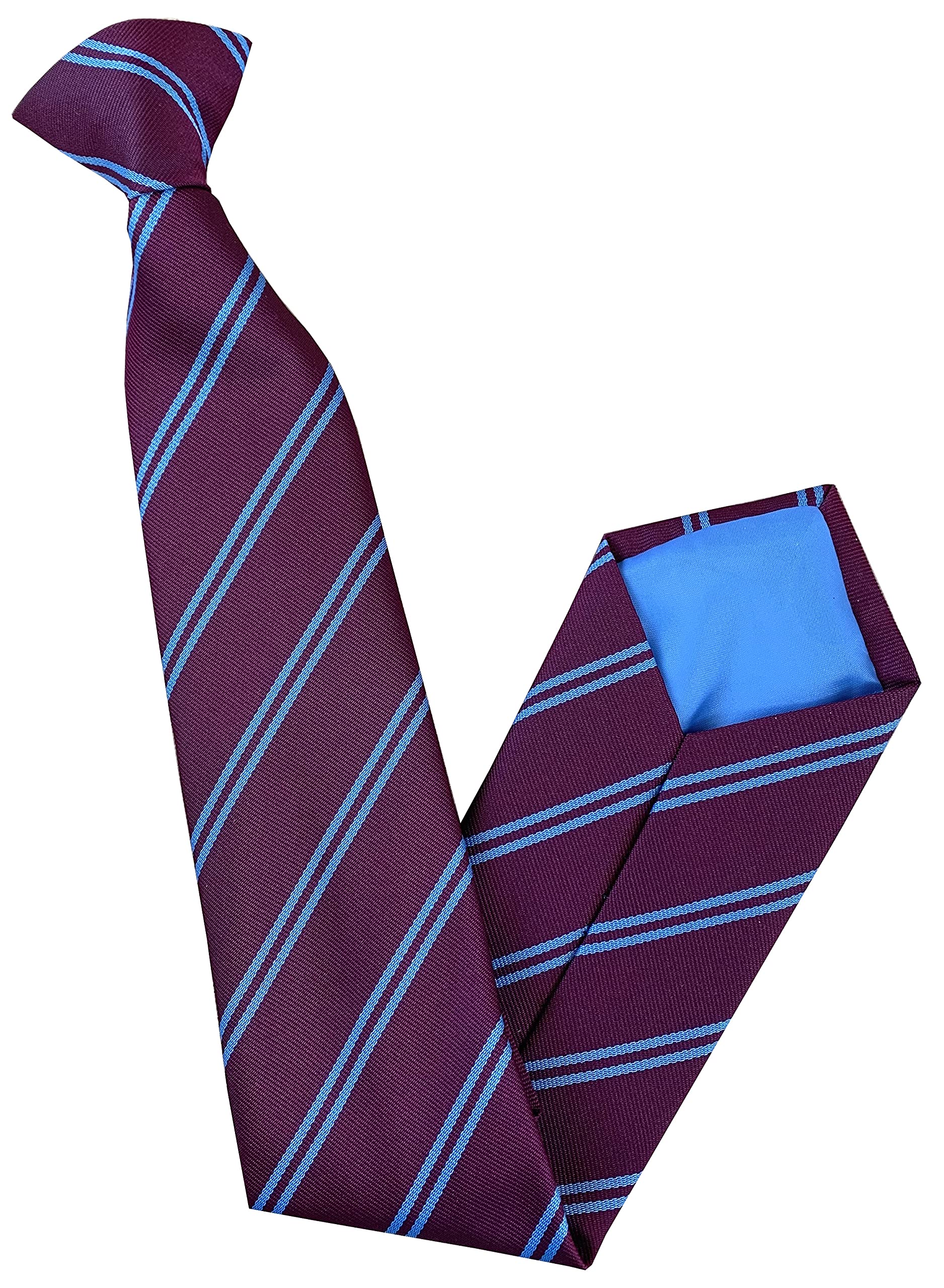 Men's Claret & Blue Striped Football Clip On Tie