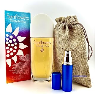Bundle- Sunflowers Sunlight Kiss Perfume for Women,Eau De Toilette Spray 3.3 Fl oz with Burlap Bag and Mini Refillable Perfume Atomiser.