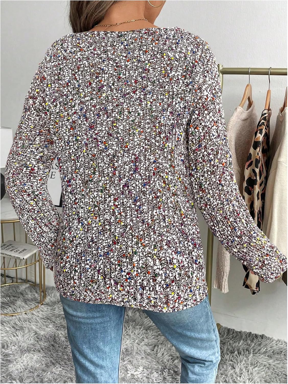 SOLY HUX Women's Sweaters Rainbow Pom V Neck Long Sleeve Knit Fall Trendy Pullover Sweater Tops - Image 2