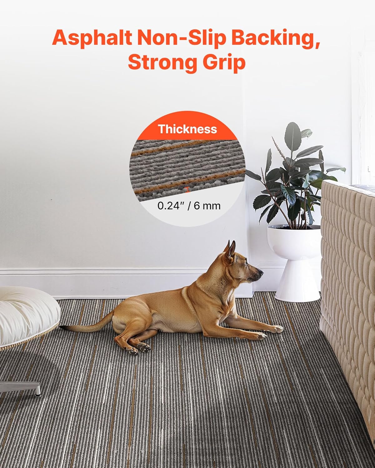 VEVOR Carpet Tiles Reusable 24x24 inch, 24 PCS Modular Carpet Square Rug, Commercial Floor Soft Padded for Seamless Cover 96sq.ft, Easy DIY for Living Room Bedroom Office Indoor,Dark Brown