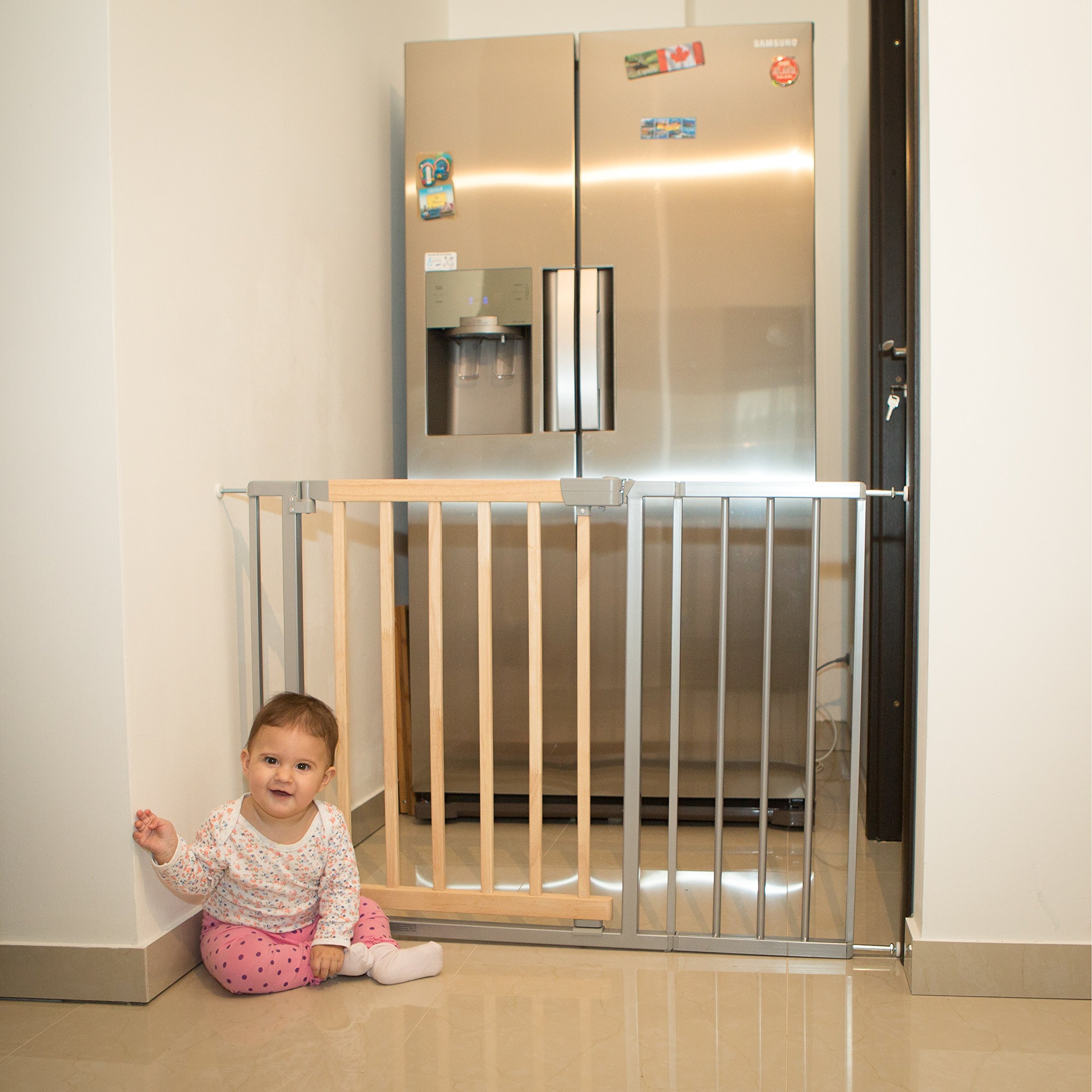 Cancelletto di sicurezza Lola 73-82,5cm, in legno e metallo, grigio (allungabile fino a 138,5cm)
