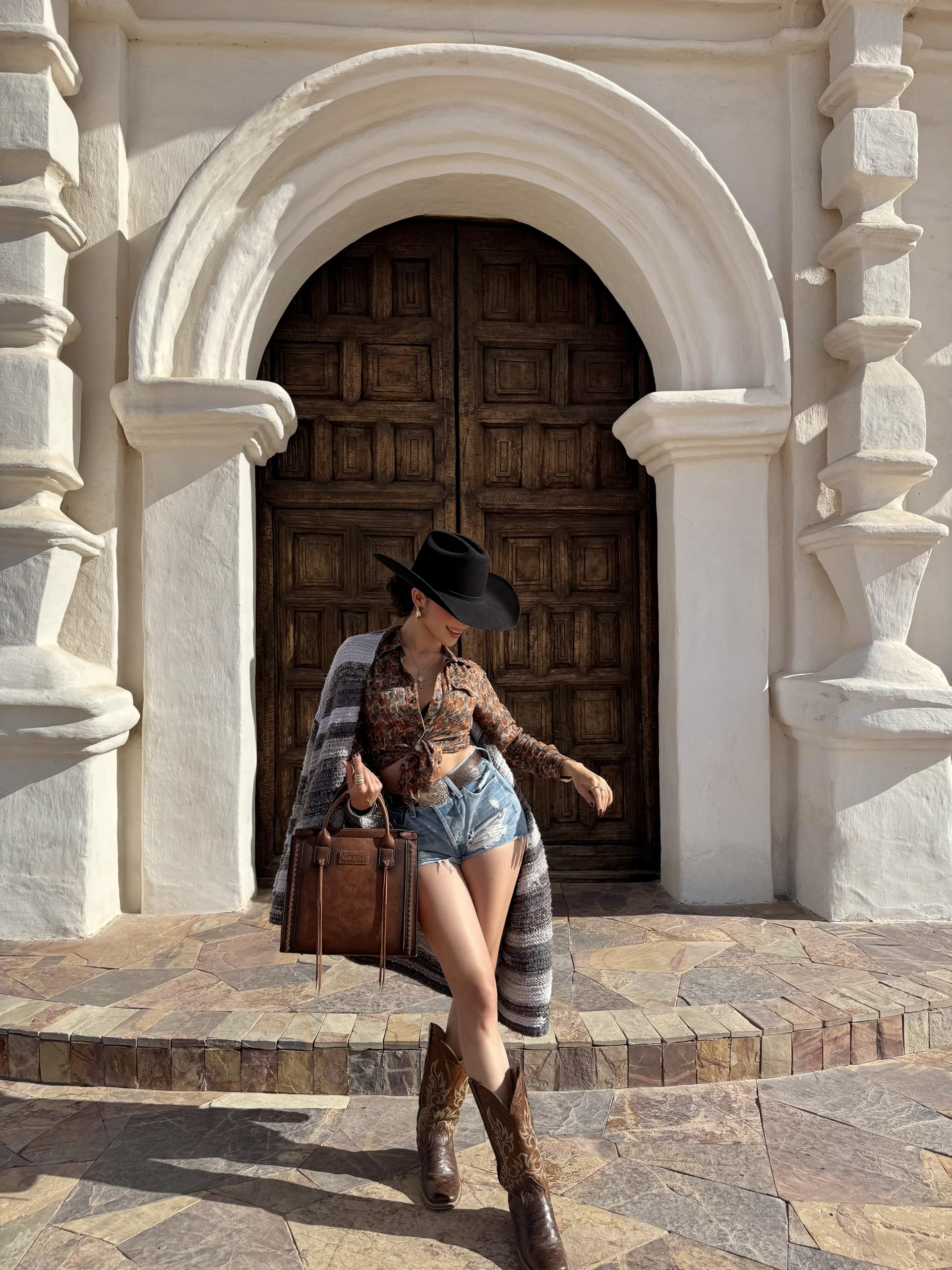 Wrangler Tote Bag for Women Western Purse Top Handle Satchel Purse and Wallet Set 2Pcs Gift WG2-242DBR