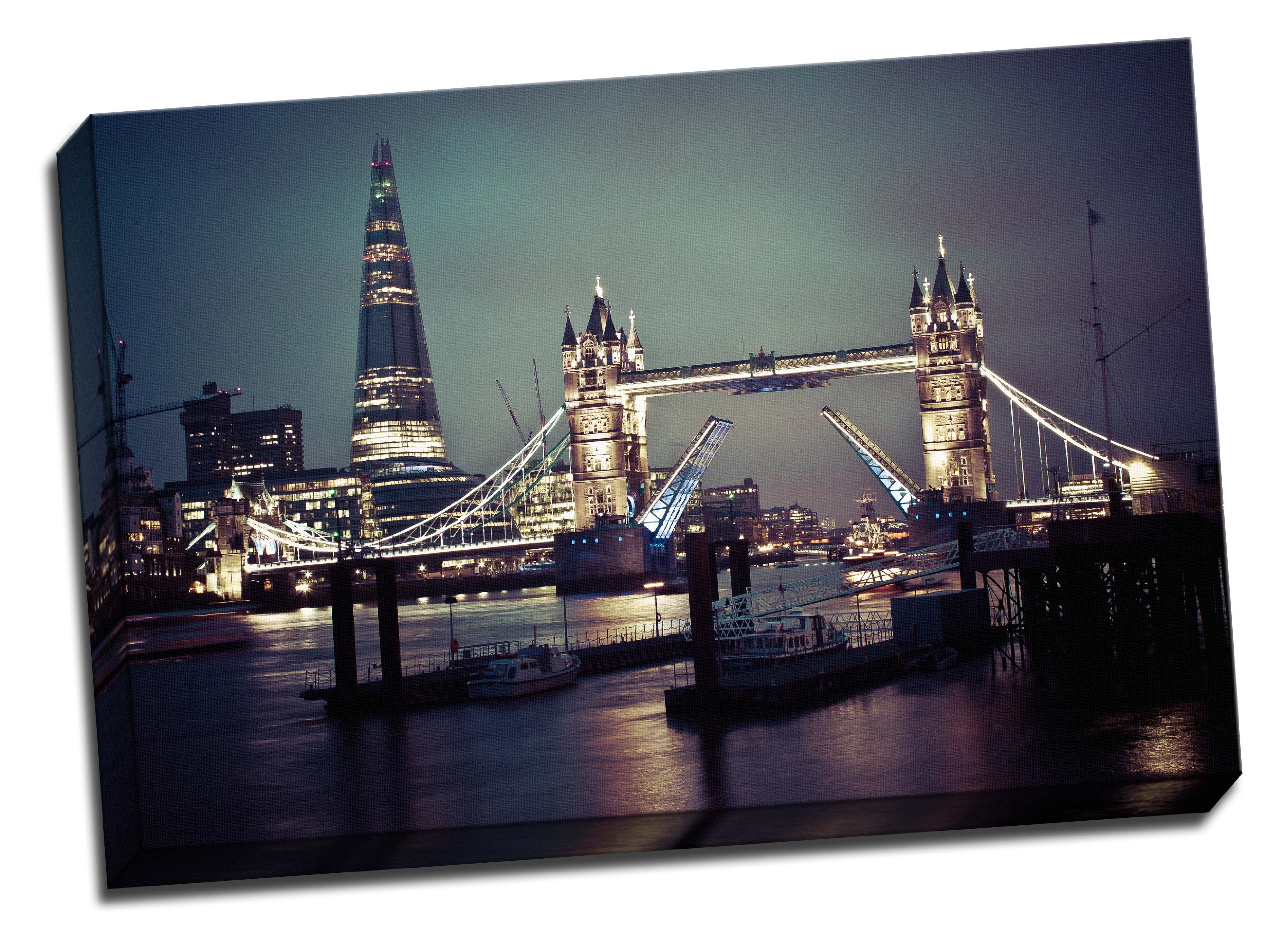 Panther Print Multi-Color Large Modern London Skyline Tower Bridge Canvas Wall Art Print 30X20 Inches