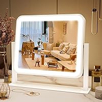 FENNIO 14x12 LED Vanity Mirror with Lights - Dimmable Smart Touch Makeup Mirror, 3-Color Modes, 360° Adjustable for Desk