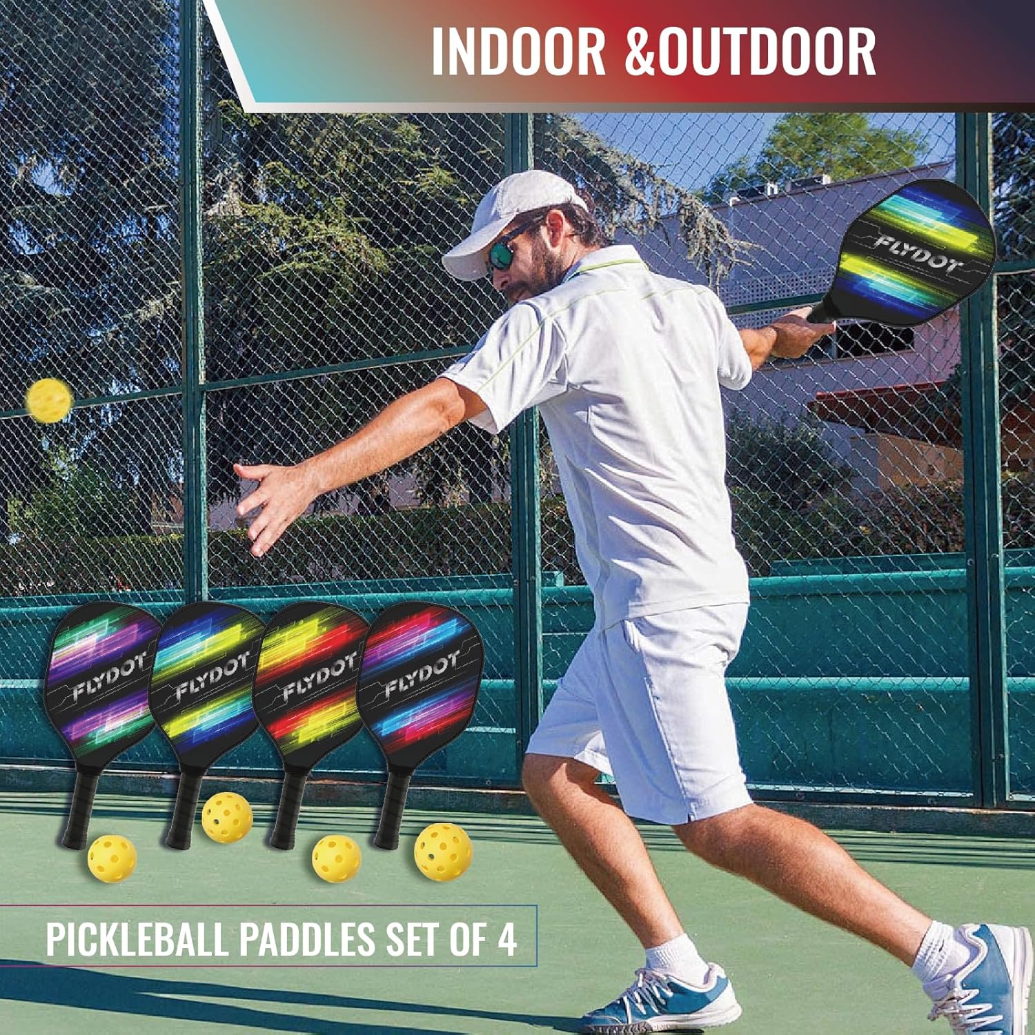 Pickleball Paddles Set of 4,USAPA Approved,4 Indoor&Outdoor Pickleball Balls, Carrying Bag, 4 Cooling Towels,4 Pack Paddles,Pickleball Paddles Pack Gifts for Beginner&Pro