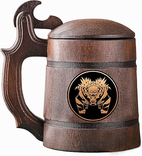 MHW Furious Rajang - Taza de cerveza de madera con tapa. Taza de cerveza MHW personalizada. Taza de jugador. Regalo para él. Regalo para jugador de