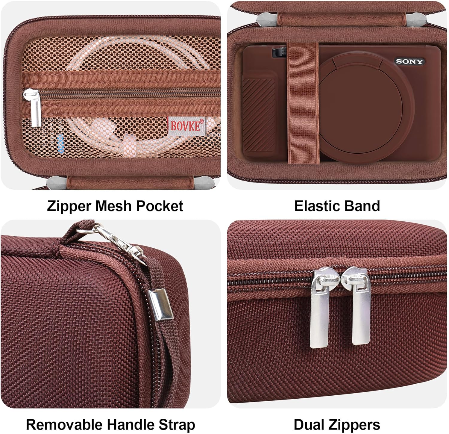 BOVKE 2-in-1 Camera Case for Sony ZV-1 Digital Camera for Content Creator, Silicone Skin Case + Hard Case Carrying Bag Protective Bundle for Sony ZV1 Camera, Brown