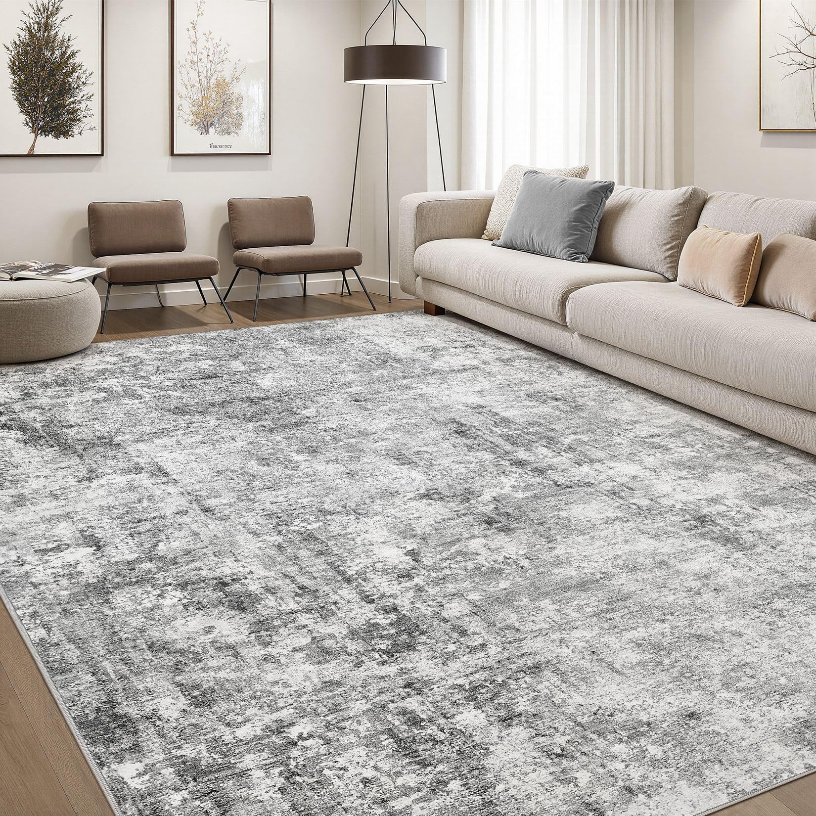 DMOYEST Washable Rugs Living Room 180x270cm - Large Abstract Neutral Modern Soft Non Slip Low Pile Kid Pet Friendly Carpet for Bedroom Dining Home Office - Light Grey