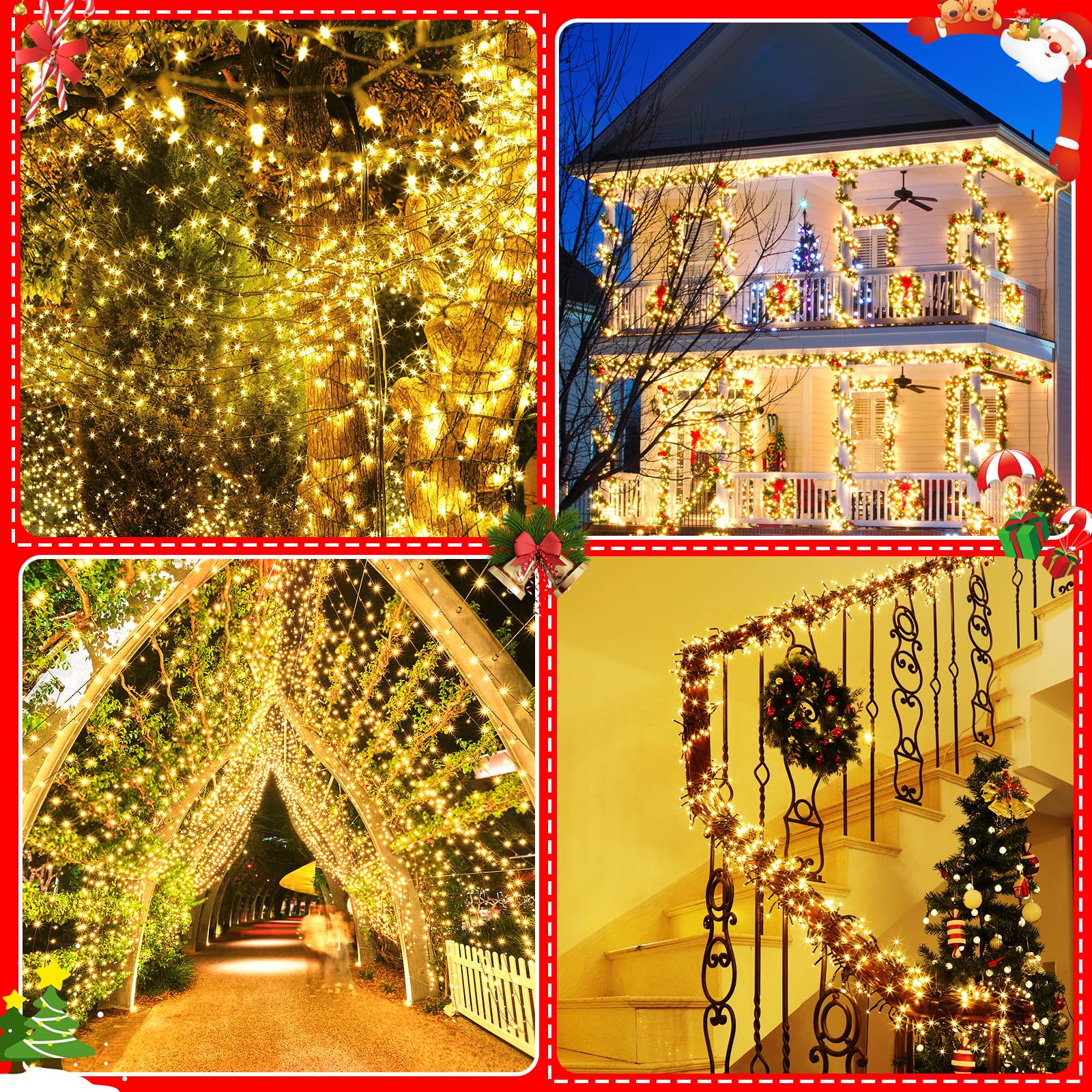 1000 LED Cluster Lichterkette Warmweiß, Büschellichterkette Außen mit Stecker Innen Strom 8 Modi, 10m Wasserdichte Weihnachtsbeleuchtung mit Memoryfunktion für Weihnachten Party Garten Balkon