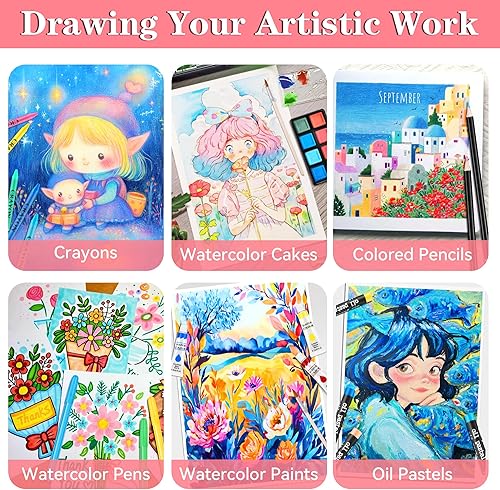 Miniatura 22 de Suministros de arte, juego de arte de madera de lujo de 185 piezas, kits de arte profesional con 2 libros de bocetos, crayones de colores, lápices