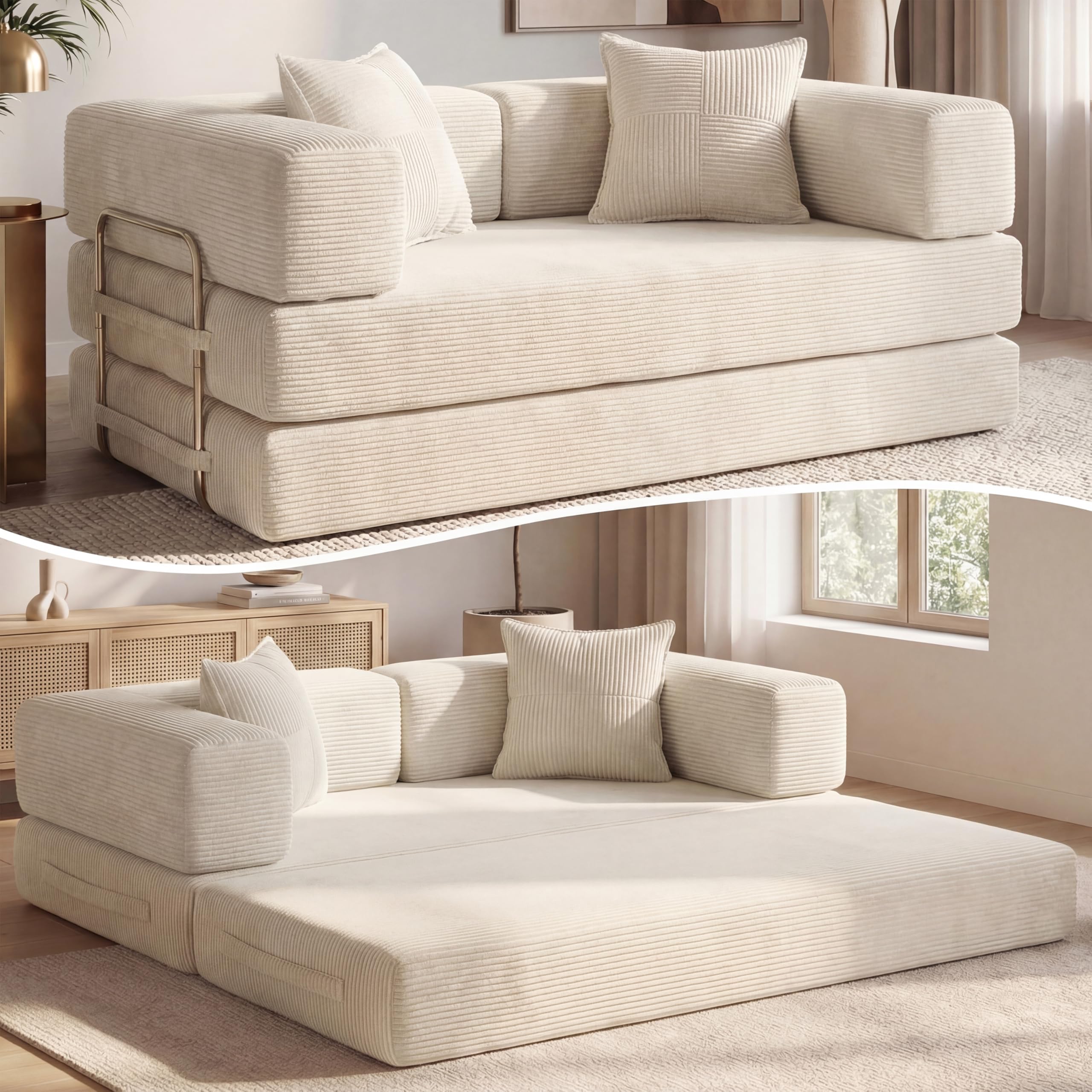 Vipbear Cordstoff Schlafsofa 5-in-1 Umwandelbares Bodensofa aus Kord