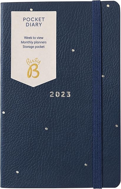 Busy B Pocket Diary January to December 2023 - Navy Faux Leather Week to View Planner with Notes and Pocket