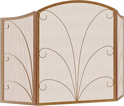 Miniatura 8 de Kingson Decoración de pantalla de chimenea arqueada de 3 paneles, cubierta de protección de fuego de hierro forjado hecha a mano para chimenea de