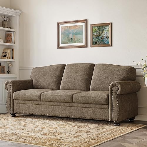 Miniatura 6 de ONBRILL Sofá con ribete de clavos de 90 pulgadas para sala de estar, sofá con asiento enrollado de 23 pulgadas de profundidad, cómodo sofá tapizado