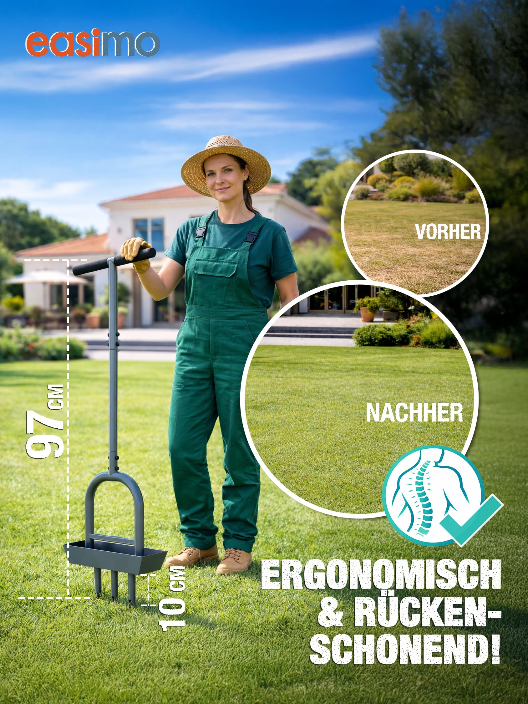 Rasenlüfter & Aerifizierer | Manueller Rasenbelüfter mit Hohlspoons zum Entfernen von Erdkernen | Rasenlocher für gesunden Rasen