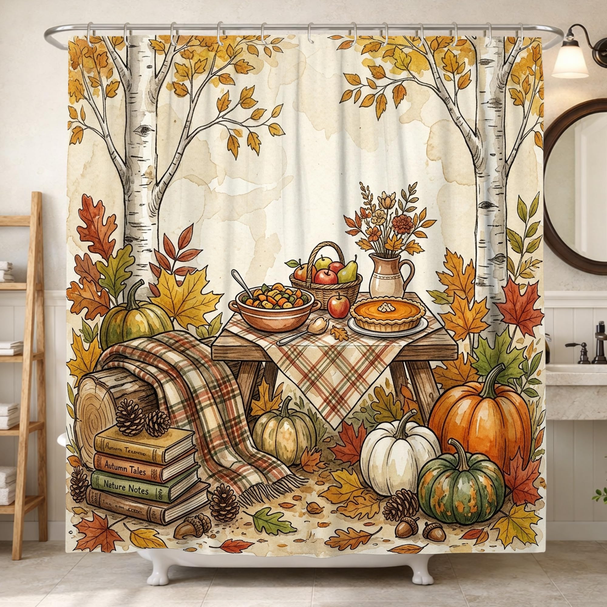 Rideau de douche rustique automne en tissu orange 183x213 cm