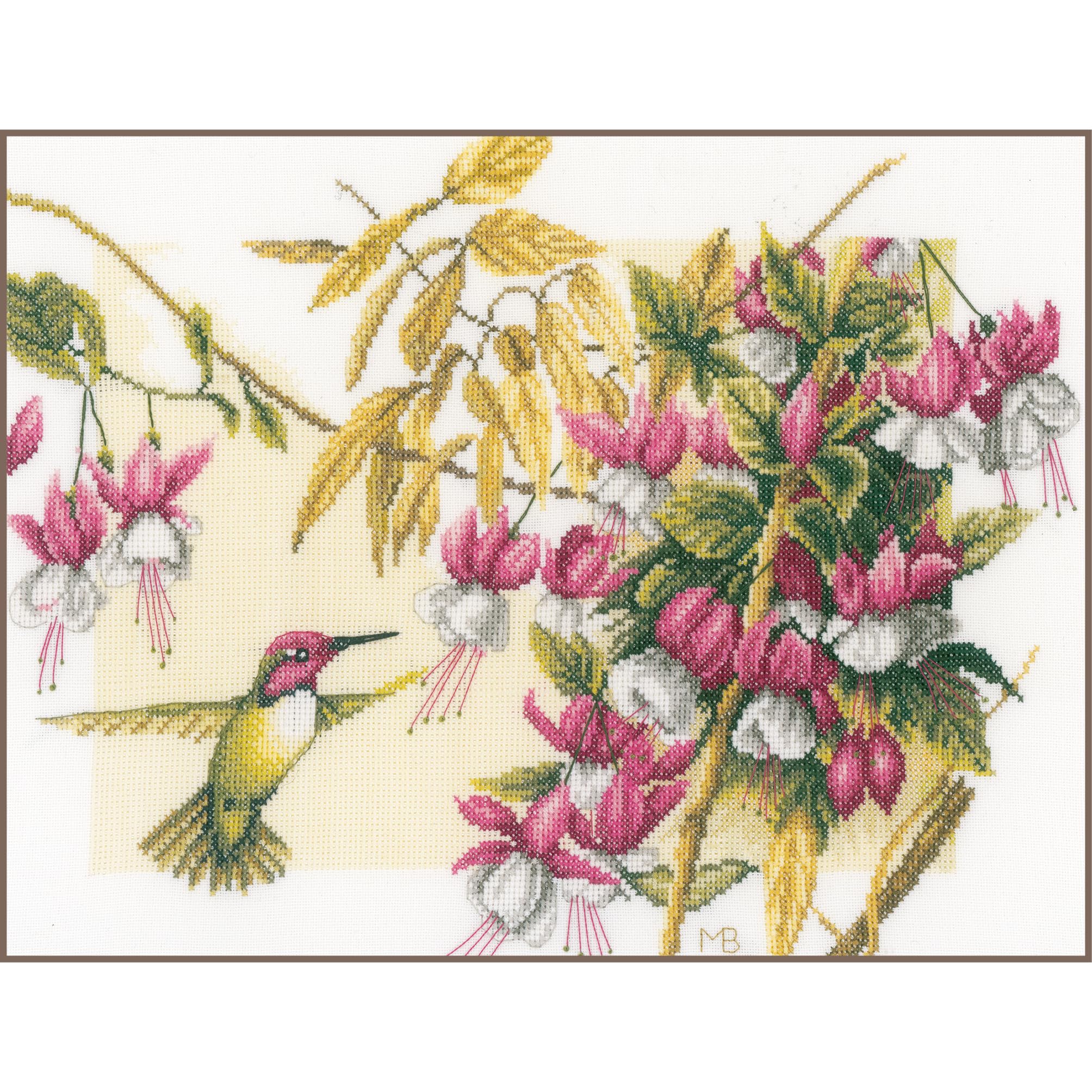 Lanarte opakowanie ze wzorem liczenia fuksja & Kolibri materiał do liczenia ściegu krzyżykowego, bawełna, wielokolorowe, 38 x 30 x 0,3 cm