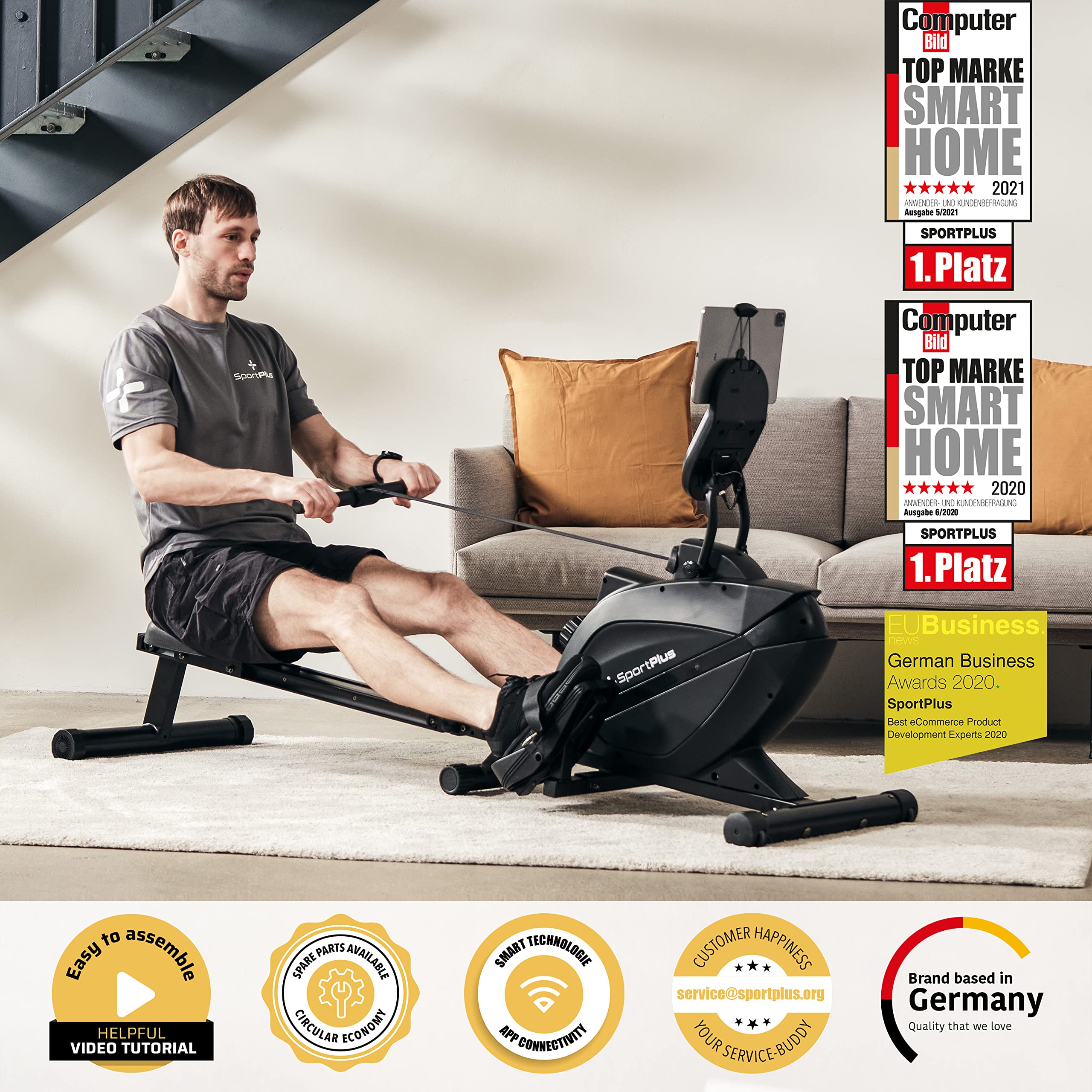 SportPlus | Newest Edition | Składany wioślarz do mieszkania, cichy magnetyczny układ hamulcowy, 8 poziomów oporu, masa bezwładności 8 kg