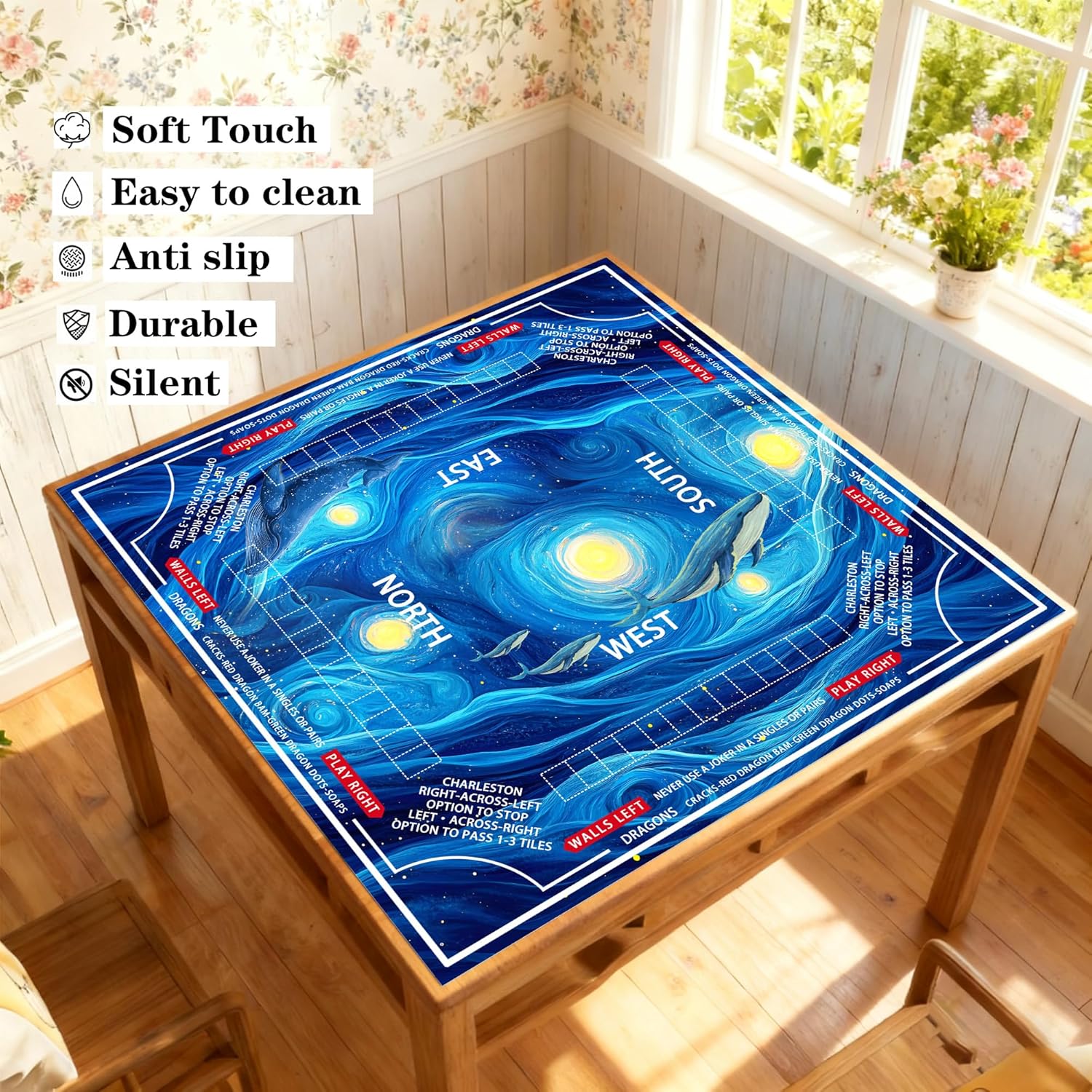 mahjong mat for table with Drawstring Bag/31.5Inch/american mahjong table cloth with rules mats,Noise Reduction Anti-Slip game mat for table,for Mahjong/Poker/Board Games/Card Games (night sky)