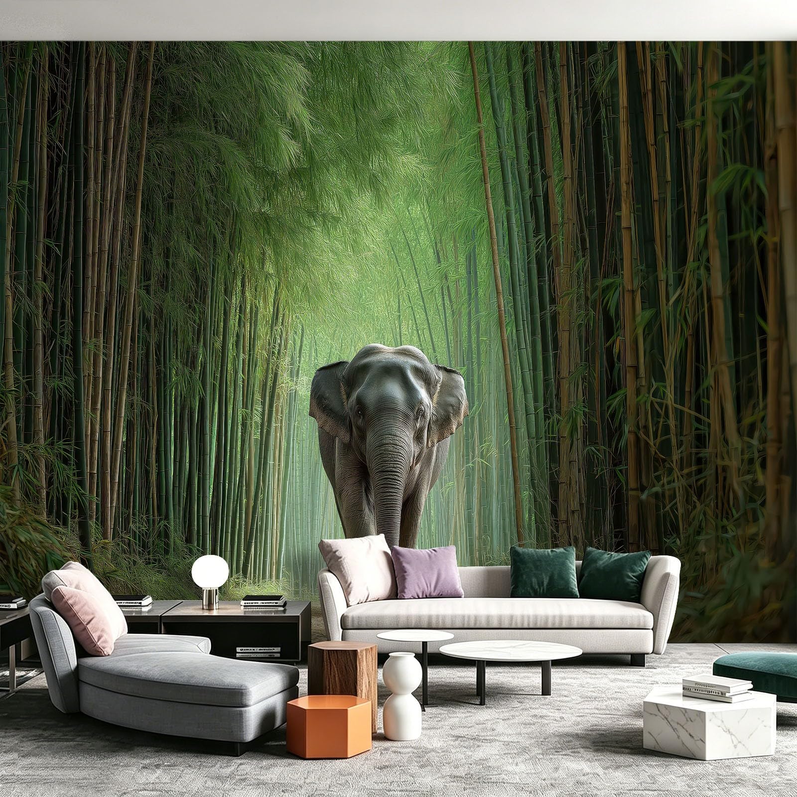 Naturalny krajobraz panoramiczna tapeta, zwierzęta słoń las bambus fototapeta z włókniny 250 x 175 cm - dekoracyjna fototapeta ścienna do salonu pokój dziecięcy restauracja kuchnia