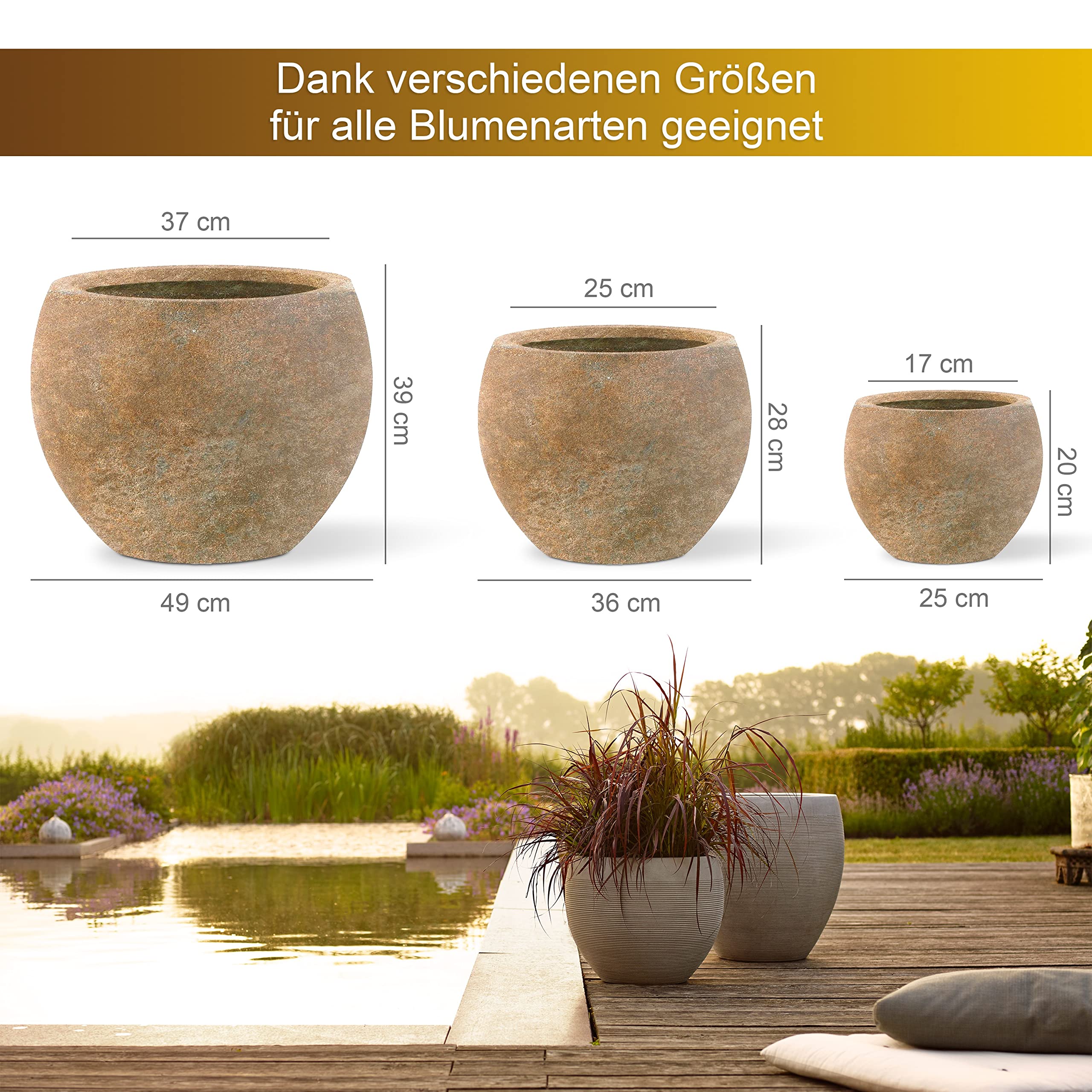 GROWMANIA Blumentopf 5 Liter Braun – Kunststoff, Für Innen & Außen, Mit Drainagelöchern