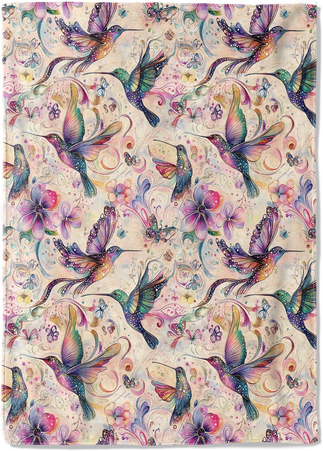 Colorful Hummingbird Fleece Blanket - 50x60in Cute Bird Flower Artistic Throw Blankets,Soft Cozy Lightweight, Ideal for Living Room Home Whimsical Decor and Kids Women Girls Spring Gifts