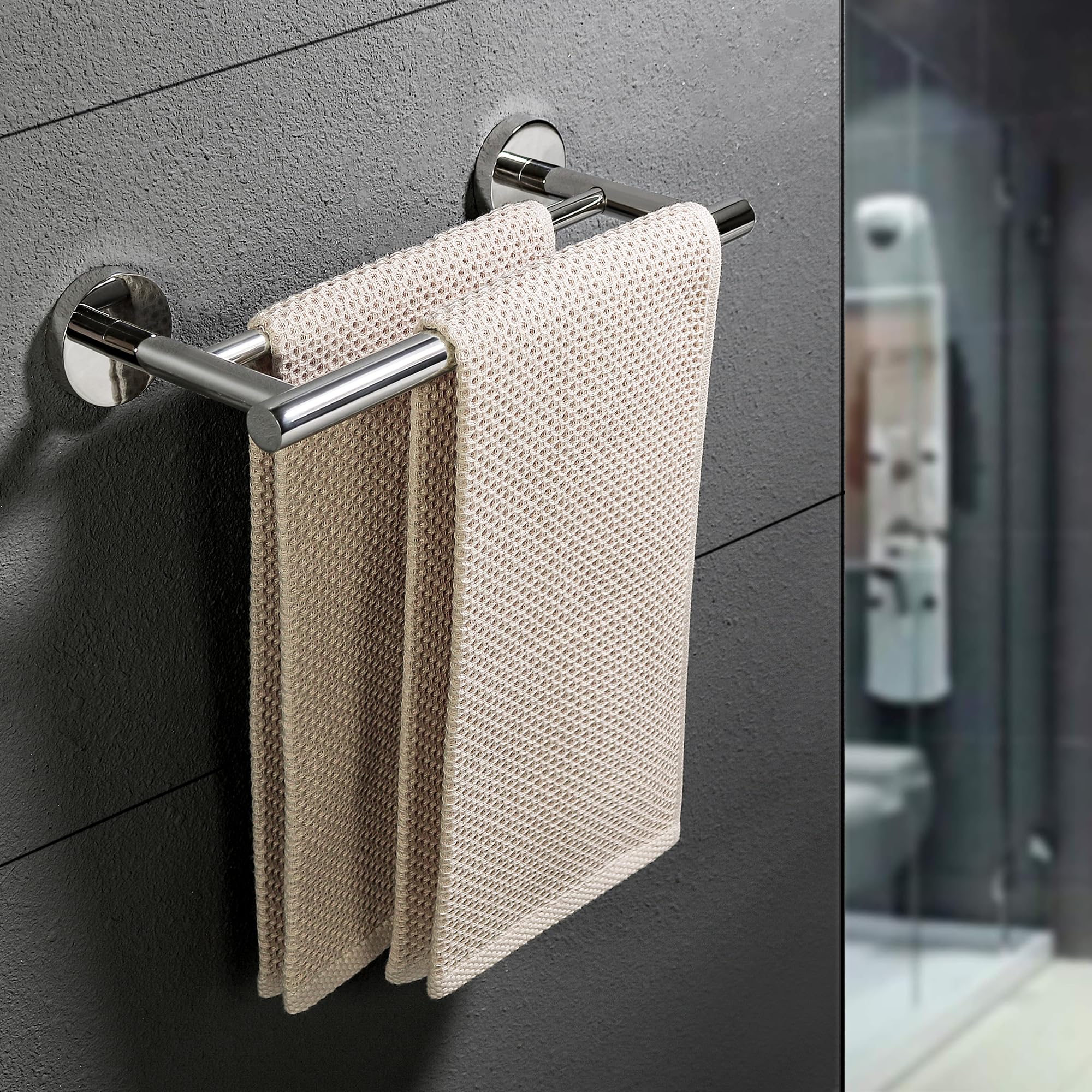 Toalleros de Baño, SAYAYO Toallero Doble Barra de Toalla Cepillado Accesorios Baño Pared Colgador Trapos Cocina Acero Inoxidable Toallero Multifunción para Baño y Cocina 30CM, EGYT3002-C