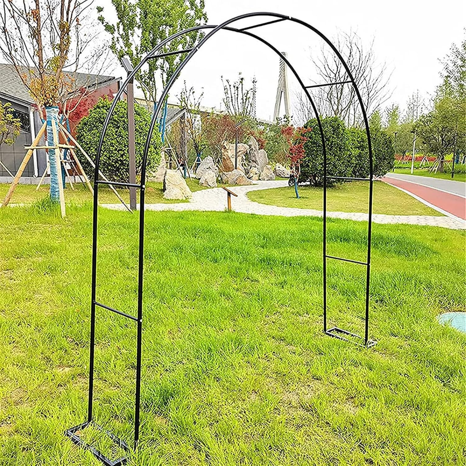 Large Garden Arch, Extra Wide 300/350Cm Garden Arbor Archway, Rose Arch for Roses Climbing Plants Support Wedding Arch Extra Tall Pergola Trellis Grape Vines Archway Black,W120cm x H220cm