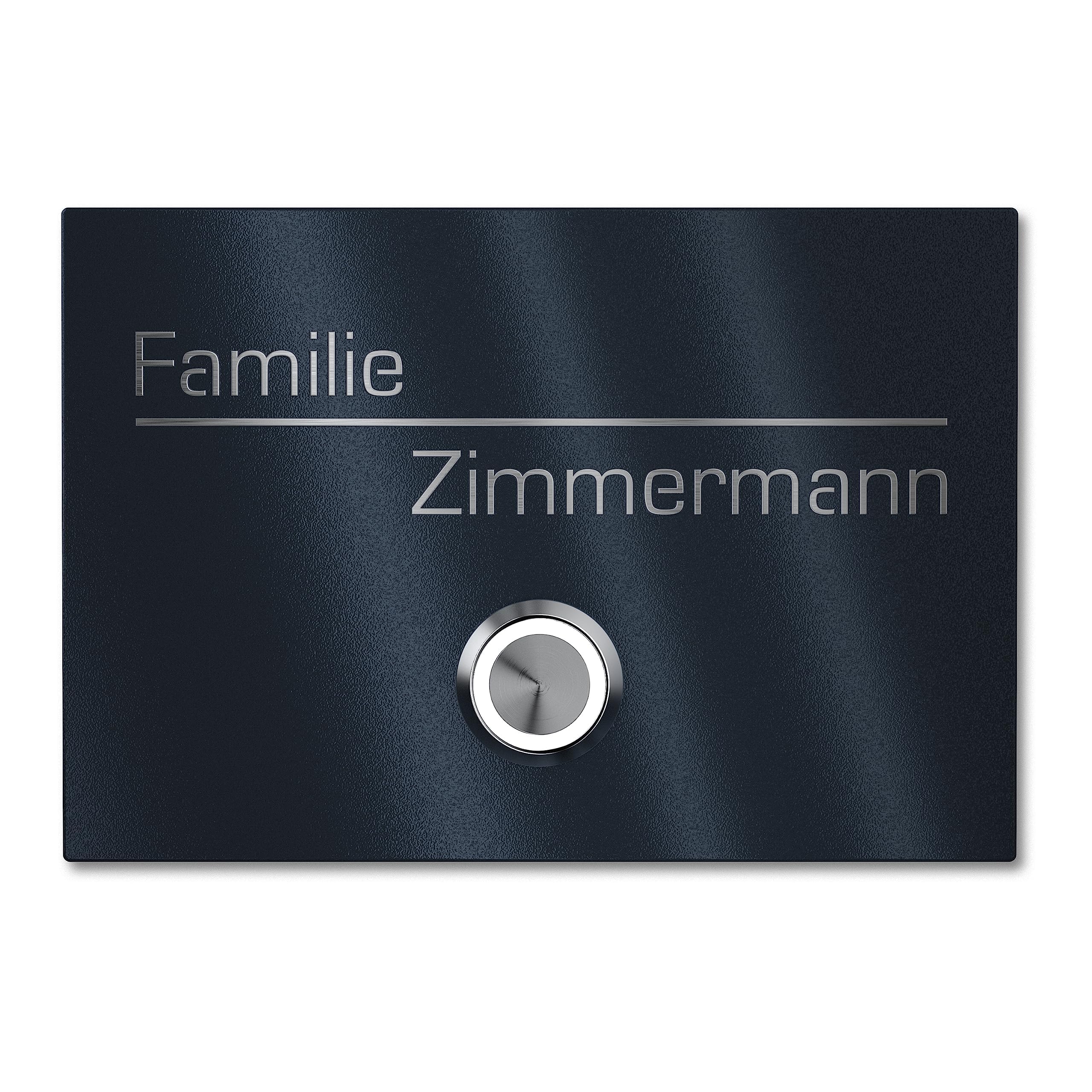 Klingelschild aus V2A Edelstahl mit Gravur von Graviers Design – Pulverbeschichtet in RAL 7016 – LED Klingeltaster – Türklingel – Made in Germany