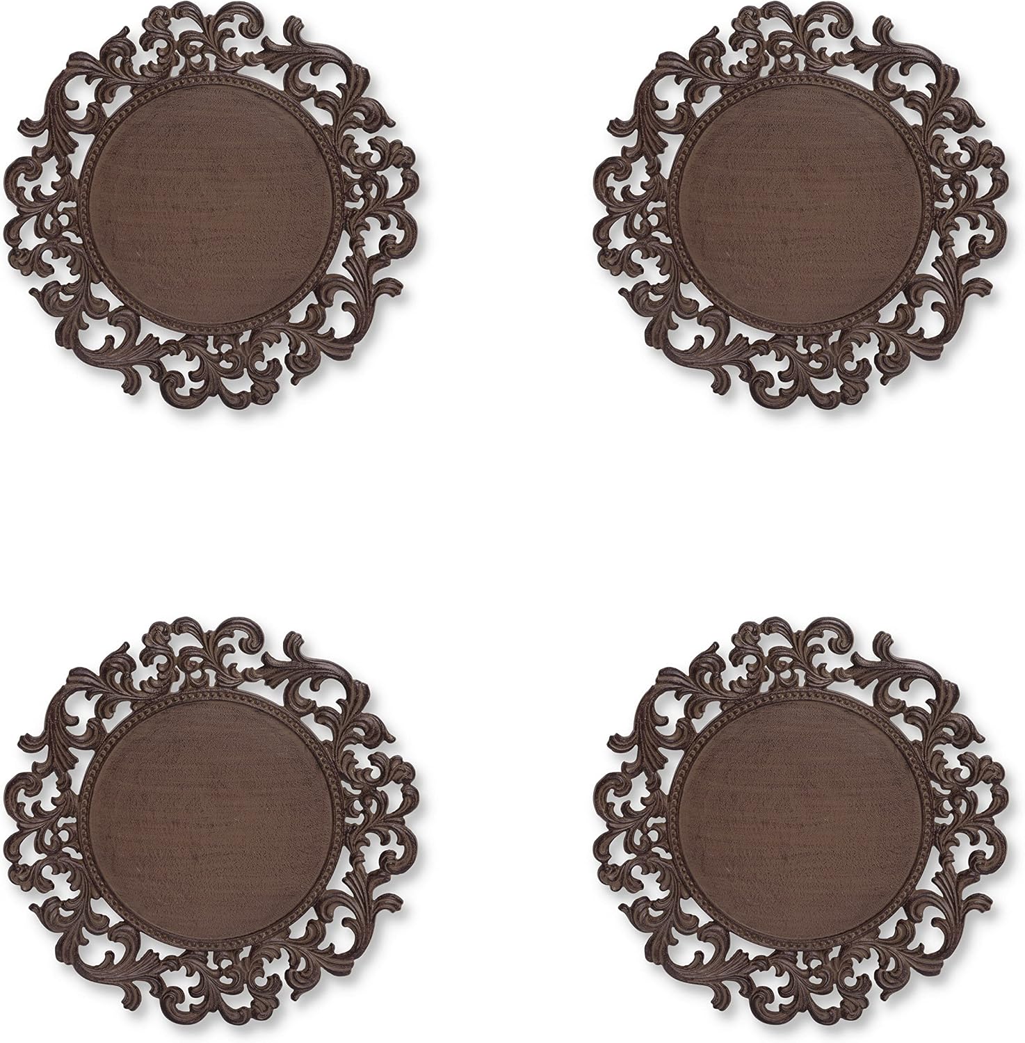 GG Collection 14-Inch Diameter Acanthus Leaf Ornate Brown Metal Chargers (Set of 4)