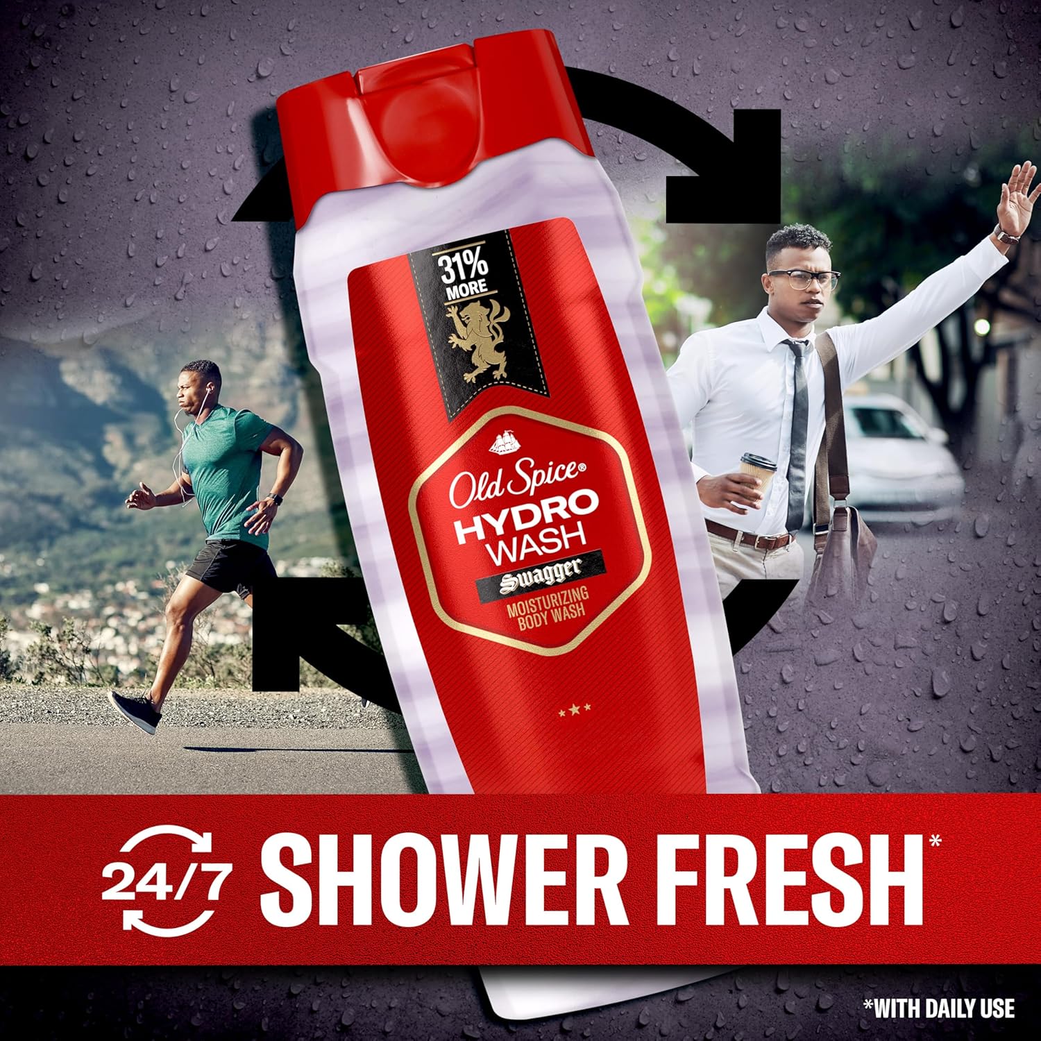 Old Spice Moisturizing Body Wash for Men, Hydro Wash, 2-in-1 Long Lasting Scent & Deep Hydration, 24/7 Shower Fresh, Swagger Scent, 21 oz (Pack of 4) - Image 4