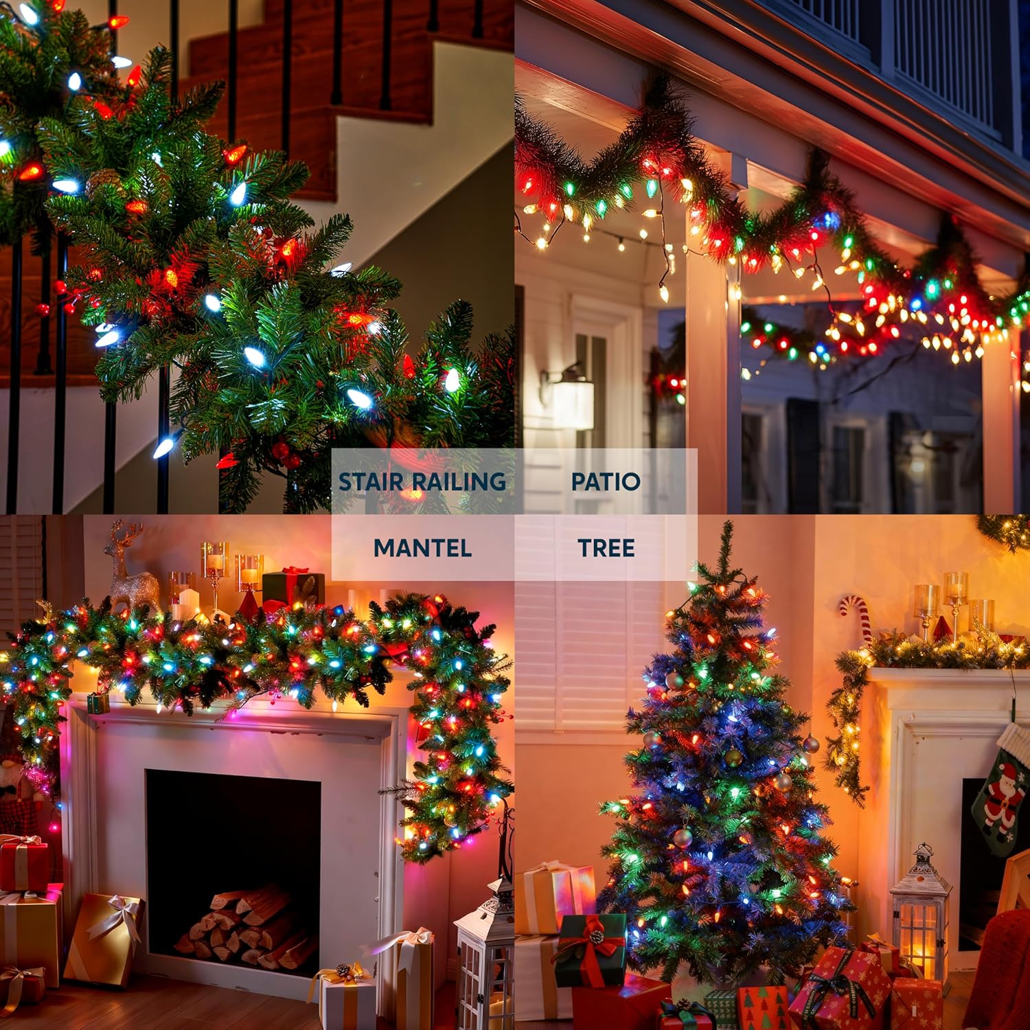 Joiedomi C6 Multicolor Christmas Lights, 100 LED Steady On Strawberry Lights, 33.66 FT Connectable Christmas String Lights for Indoor Outdoor Party Home Yard Xmas Tree House Decorations, Green Wire