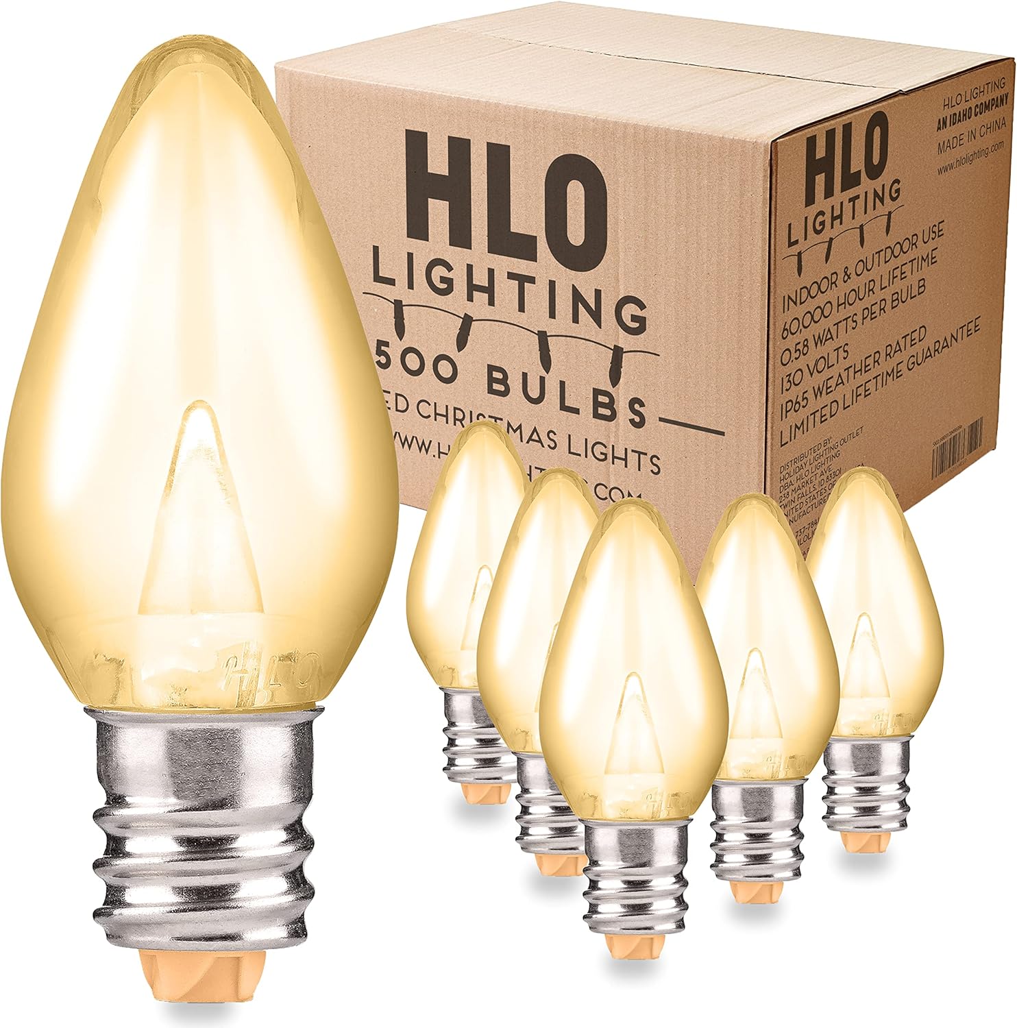 Holiday Lighting Outlet LED Smooth C7 Sun Warm White Replacement Christmas Light Bulbs for E12 Sockets, Energy Efficient Commercial Grade, 2 Diode 0.58 Watt (LED) Bulbs. Pack of 500 Bulbs