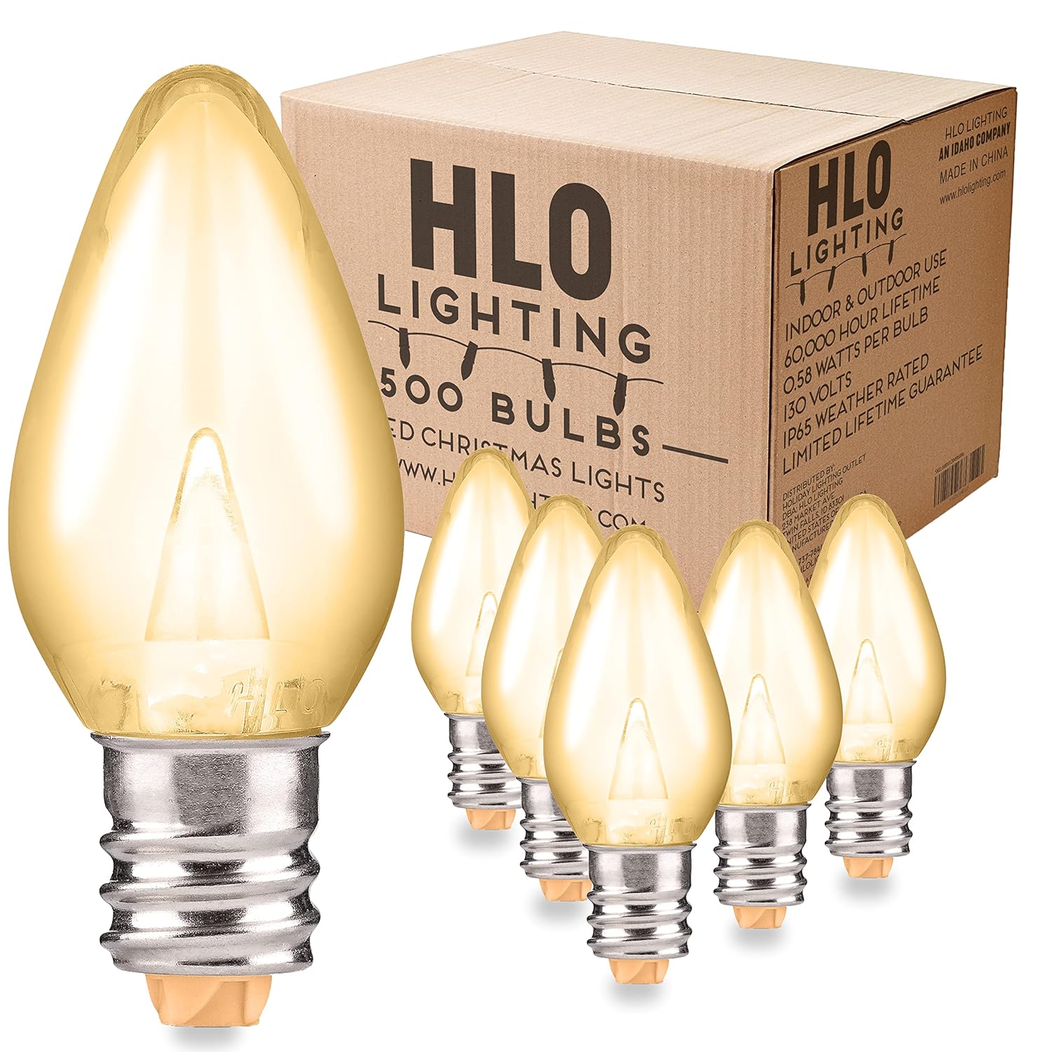 Holiday Lighting Outlet LED Smooth C7 Sun Warm White Replacement Christmas Light Bulbs for E12 Sockets Energy Efficient