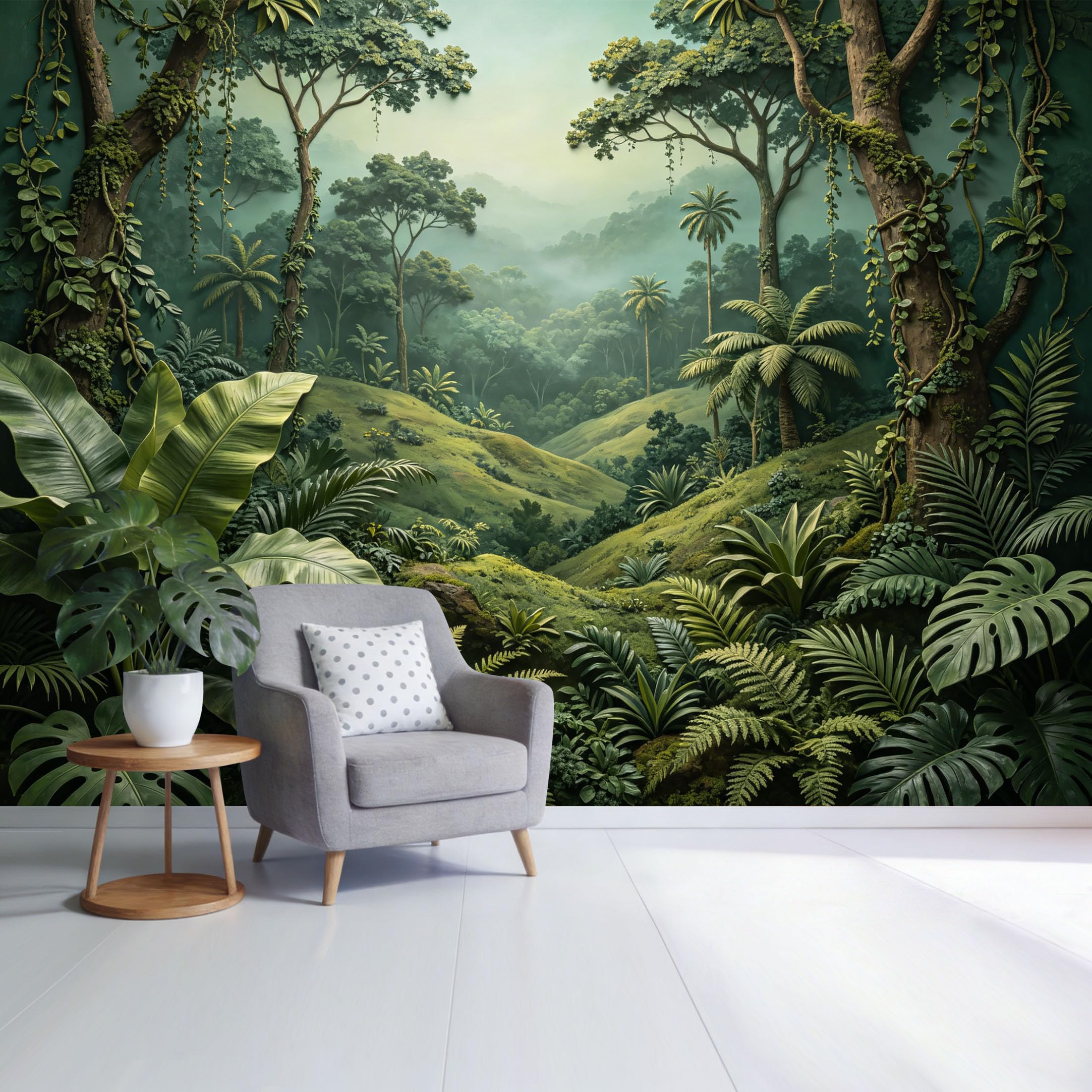 Custom Size Wall Mural Tropical Jungle Rainforest Landscape with Lush Green Foliage Trees Ferns and Palms SelfAdhesive Wall Fabric Removable Wallpaper for Home Office Decor