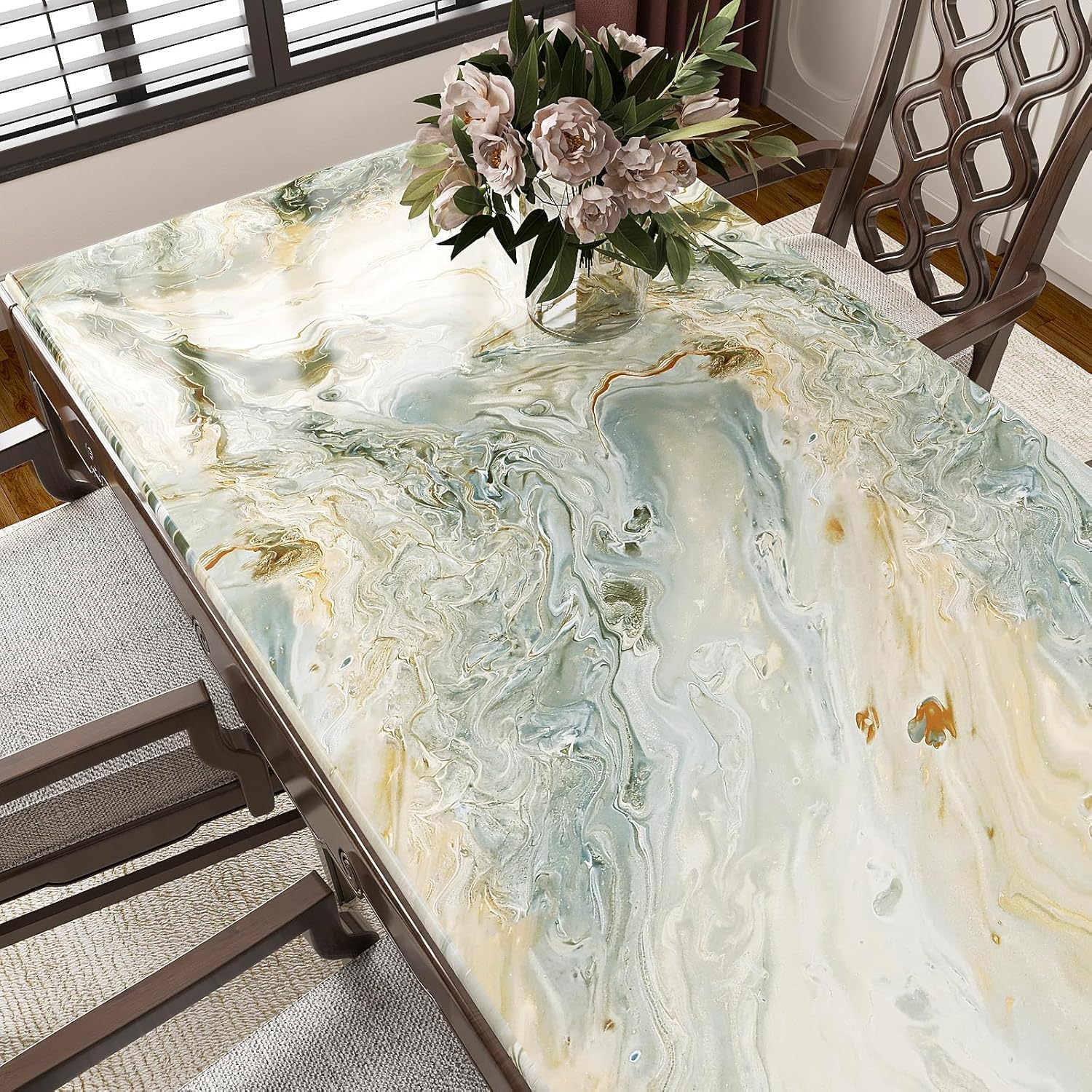 VaryStyle Abstract Liquid Marble Countertop Contact Paper Peel and Stick for Kitchen Waterproof Thick Blue Gold Marble Wallpaper Removable Counter Top Covers Vinyl Wrap for Bathroom Table 15.7"x118"