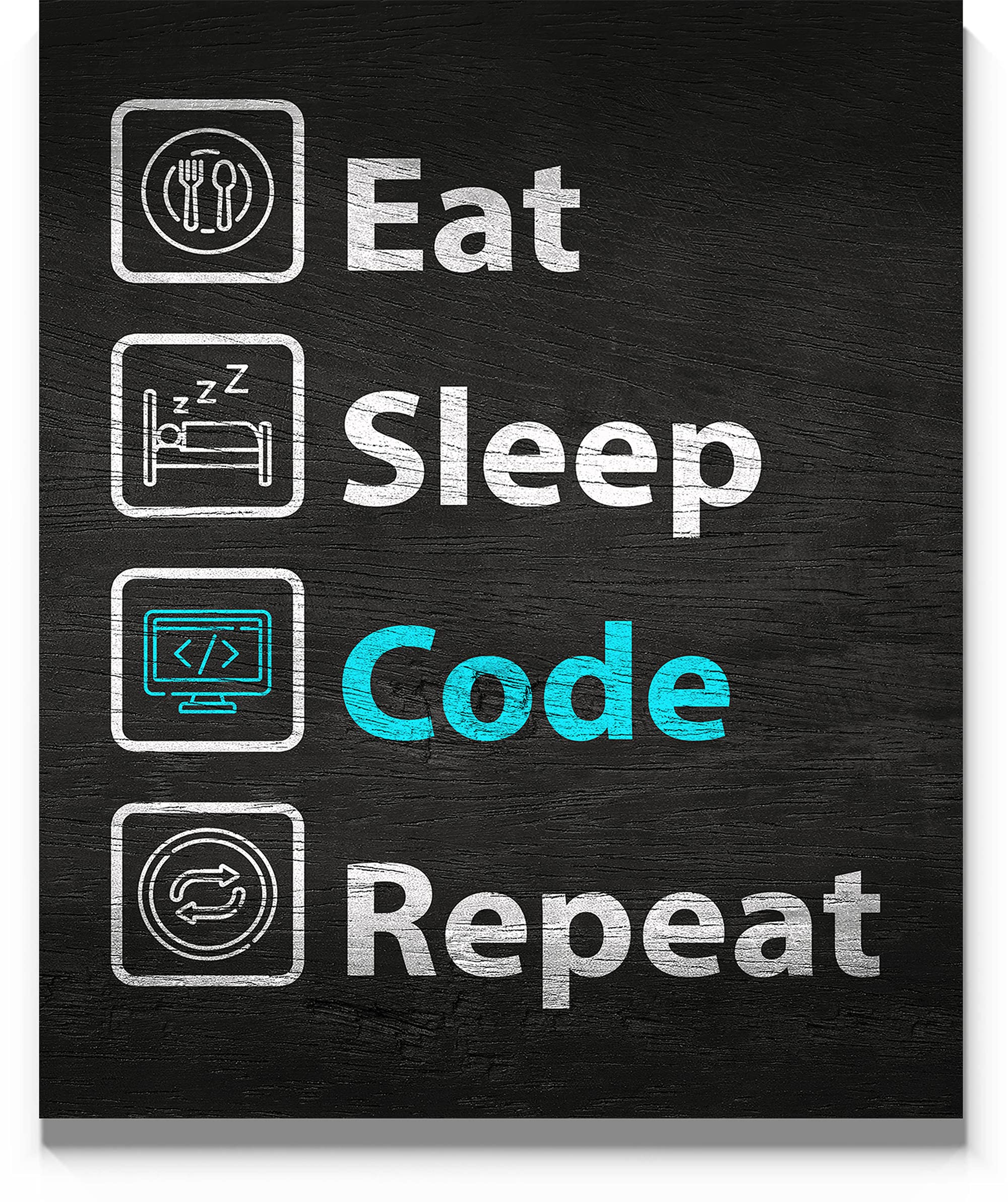 Eat Sleep Code Repeat Wall Art 11x14 Unframed Art Print Poster Chalkboard Style for Computer Lab, Classroom, Office, Dorm Room Decor Idea. Gift For Programmer ICT Teacher IT Computer Geek Coding Nerd